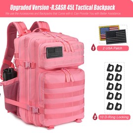 R.SASR Military Tactical Backpack 45L Large Tactical Backpack for Men, Hiking Rucksack With Bottle Holder (Pink)