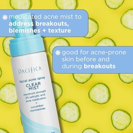 Pacifica Pacifica Facial Spray for Acne Treatment - Clear Face Mist Acne Spray w/ 2% Salicylic Acid Niacinamide & Aloe - Acne Cleanser - Targets Bacteria for Teens & Adults Vegan Clean Dermatologist Tested