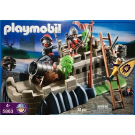 Playmobil #5863 Knights Action Set- Rampart, Cannon, 3 Knights, Weaponry - NIB