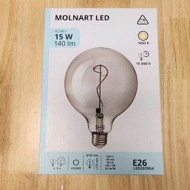 IKEA MOLNART LED Bulb E26 140 Lumen, Globe Gray Clear Glass, 5" Energy Efficient
