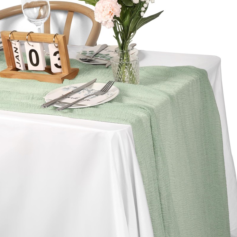 AiQInu Muslin Table Runner, 80 x 300 cm, Light Green