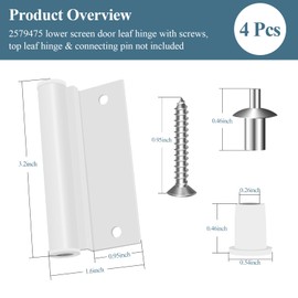 4 Pcs 2579475 L 3" x W 1-5/8" Wide Lower Screen Door Leaf Hinge W/Screws, Door Butt Hinge, Fit for Andersen Insect Screen Doors