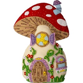 Bucilla, Mushroom Manor, Felt Applique Door Stop Kit, Perfect for DIY Arts and Crafts, 89733E