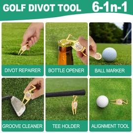 nadachi Golf Divot Tool 6 in 1 - Golf Divot Repair Tool and Ball Marker, Club Holder Golf Gifts for Men Accessories for Women (Gold)