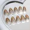 Gold Press on Nails Short Almond Fake Nails with 3D