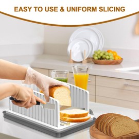Kiss Core New Upgrade Bread Slicer for Homemade Bread, Bread Slicing Guide Adjustable Width, Foldable and Compact Cutting Guide with Crumb Tray, Suitability for Homemade Bread, Bagels, Cakes