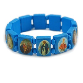 Stretch Blue Wooden Saints Bracelet/Jesus Bracelet/All Saints Bracelet - Up to 20cm Length