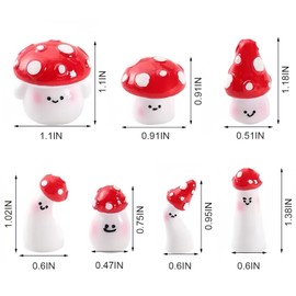 Red Mini Mushroom Funny Car Dashboard Accessories, Car Interior Decoration Cute Mushroom for Car Home Garden Women Gifts, Set of 7