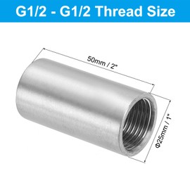 PATIKIL 304 Stainless Steel Pipe Fitting 1/2" NPT x 1/2" NPT Female Thread, 2inch/50mm Length Nipple Cast Pipe Coupling Fitting Connector