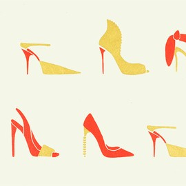 Gift Wrap - Stilettos - Cream/Red and Gold Metallic