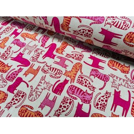 Orange and Pink Cats Printed Fabric Animal Cat Print Cotton – Perfect for Crafts, Curtains, Upholstery, and Sewing Projects - 140 cm Wide (1 Metre)
