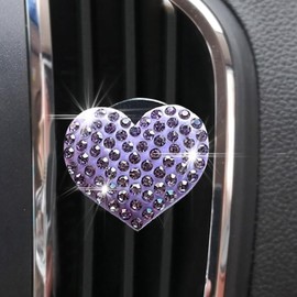 Piburth Car Bling Air Vent Clips, 2PCS Heart-Shaped Charm Air Conditioning Outlet Clip, Crystal Rhinestone Accessories, Sparkly Car Interior Decoration Cute Accessories for Women Girls (Purple, Heart)