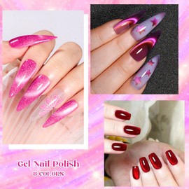 MTSSII Cat Eye Gel Nail Polish Set, 8 Colors, UV/LED Soak Off, Galaxy Glitter Collection (Set-1, 8pcs)