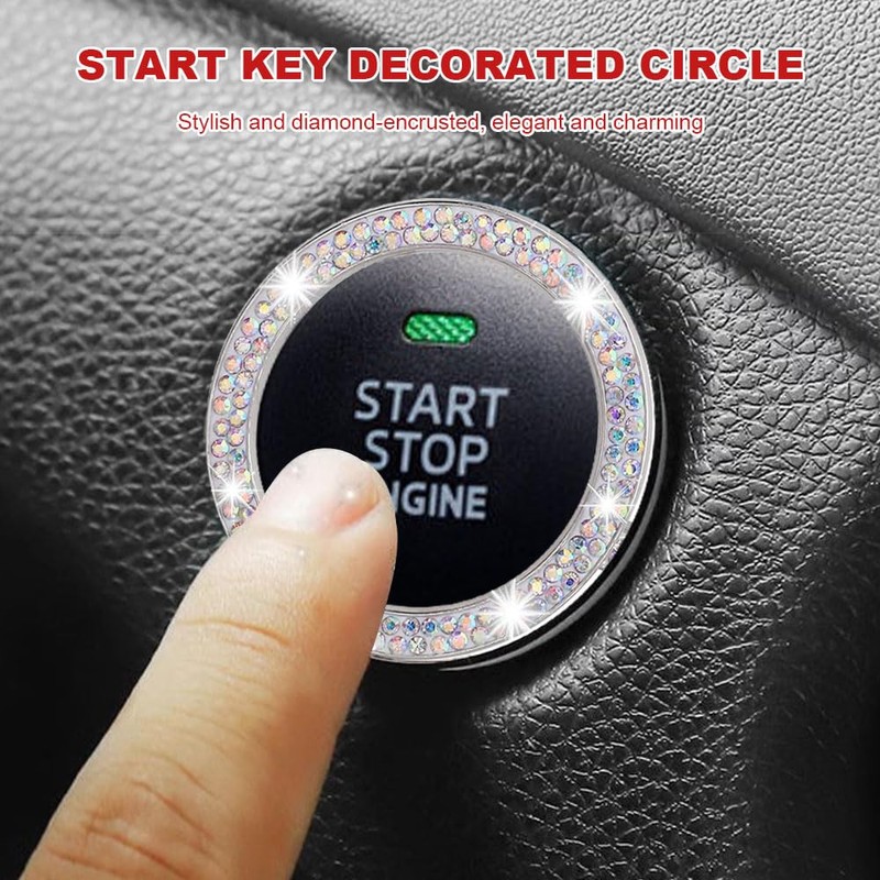 2 PCS Bling Crystal Rhinestone Car Engine Start Decoration Ring,