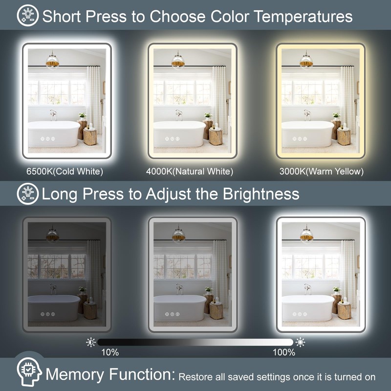 TIFULLHOME 16x24 LED Mirror for Bathroom, Backlit & Front Lights,