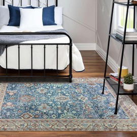 Turkish Rug. Washable Vintage Oriental Antique Inspired Traditional Doormat Small Modern Area Rugs Luxury Entryway Entry Bedroom Bathroom Kitchen (409CN, 2' x 3')