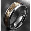 8mm Tungsten Carbide Ring Silvering Celtic Dragon Blue Carbon Fibre