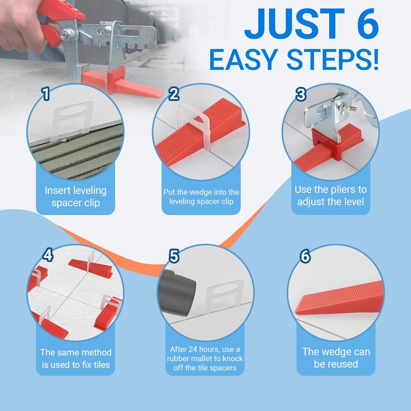 Tile Leveling System Kit, 600pcs Tile Leveler Spacers Clips+150pcs Reusable