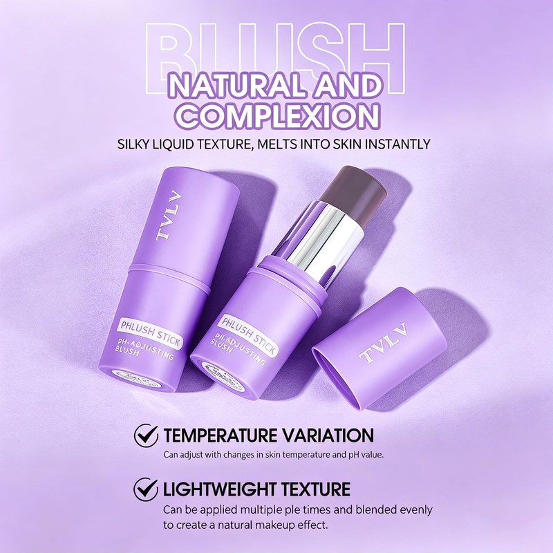 2PCS Cream Blush Stick pH-Activated,pH Blush Multi-Use for Eyes,Lips Cheeks