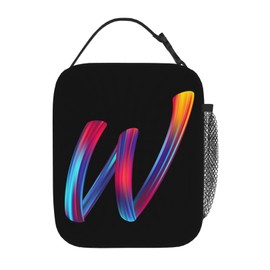 Colorful Initial Lunch Box for Kids, Small Insulated Lunch Bag for Men Women, Reusable Portable Lunch Tote for Boys Girls Students, Thermal Cooler Bag for Work, Travel, Picnic, Rainbow Letter W