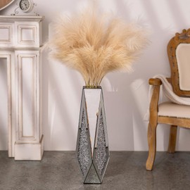 Silver Tall Glass Floor Vase: Hewory 26in Crushed Diamond Mirrored Vase for Living Room - Extra Large Decorative Mirror Container for Dried Flowers, Luxury Bling Oversized Crystal Vase for Home Decor