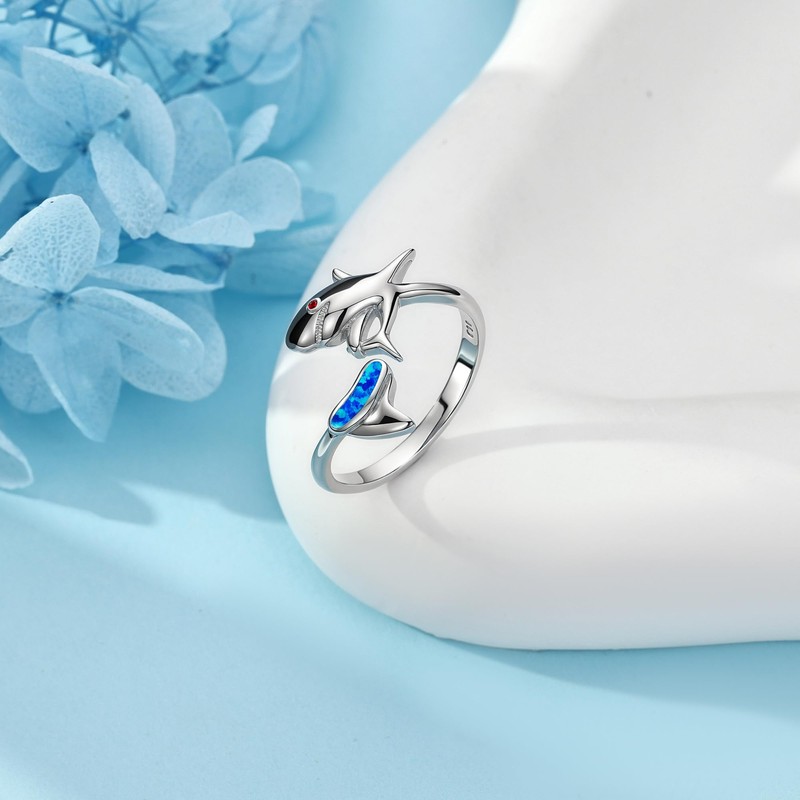 HUKKUN Shark Ring 925 Sterling Silver Adjustable Open Thumb Rings