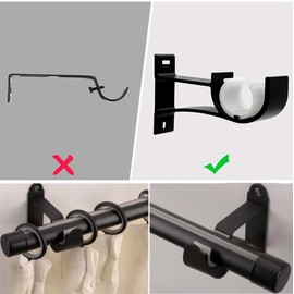 4 Pack Curtain Rod Brackets，Drapery Rod Aluminum Alloy Heavy Duty，Curtain Rod Holders Decorative Rod Hooks Hanger Fit for 1 to 1.2 Inch Drapes Rod(Black，Not Included Curtain Rod)