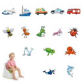 15 Pcs Potty Training Stickers Color Changing Reusable Pee Targets with Dinosaur Animal Designs for Boys Girls Toilet Training (Transportation and Insects, Style 3)