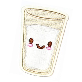 Glass of Cow Milk Patch Food Applique Embroidered Sew Iron on Patch Ice Cream Drink Coffee Cookie Sushi Hamburger Pizza Food Cooking Chef Kid Cartoon Patch for Clothing (25)