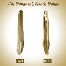 Women's Chic Long Straight Ponytail Extensions Cool Style Claw Hairpiece Clip in 21.65" for Party Nightout Date Ash blonde mix bleach blonde