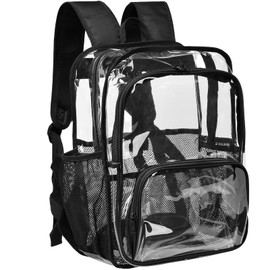 KUI WAN Clear Backpack,18'' Clear Backpacks for School Heavy Duty See Through Bookbag Multi-pocket PVC Backpack for Men Women, XL-Black