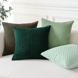 Sungeek Set of 4 Green Soft Corduroy Decorative Cushion Covers Boho Striped Throw Pillow Covers for Sofa Couch Living Room Patio Farmhouse Home Decor Pillow Cases 40x40cm
