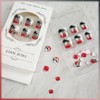 24Pcs Curve Line Press on Toenails for Art with Red