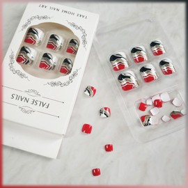 24Pcs Curve Line Press on Toenails for Art with Red River Design, Glossy Gold Glitter Acrylic Short Square Fake Toe Nails Gel Glue on Nails Sparkly Full Cover False Toenails Stick on Nails for Women