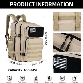 KXBUNQD Military Tactical Backpack - 45L Molle Assault Pack for 3-Day Survival, Gym, Hunting, and Daily Use - Versatile Military Backpack & Trekking Day Pack