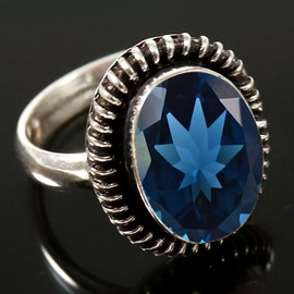 JEWELSTREZORO London Blue Topaz Lab Grown Gemstone Solid 925 Sterling Silver Band Ring for Men And Women All Size Jewelry TSR193AT_5 (K)