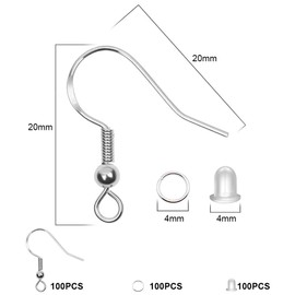 Fyfjur Make Your Own Earrings, 925 Silver Earrings, Make Your Own Set, Hypoallergenic, Earring Hooks with Transparent Rubber Ear Stoppers and Spool, Earrings DIY, Earrings Ear Hooks