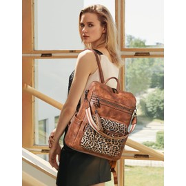 Shrrie 15.6 inch Laptop Backpack for Women,Large Leather Purse,Travel Backpacks Carry on,Water Resistant Casual Laptop Backpacks,College Backpack,Work Backpack for Women,Two-tone Camel Brown