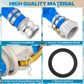 2'' x 50 Ft Discharge Hose, Heavy Duty PVC Lay Flat Water Backwash Hose,Durable Pool Drain Hose with Aluminum CE Fittings for Water Pump And Filters