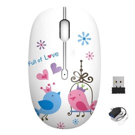 JieruiDeng Lindo mouse inalámbrico, 2.4G silencio de oficina de negocios con receptor USB 1200DPI mouse óptico para computadora portátil, portátil, PC, computadora (pájaros)