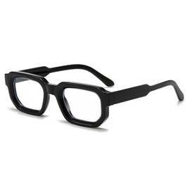 SUNBSR Retro Rectangle Sunglasses for Men Women Trendy Small Square Thick Frame Sun Glasses 90s Vintage Shades (Black/Clear)