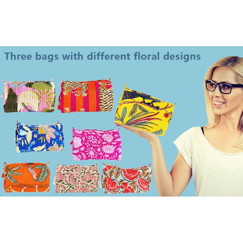 Rastogi Handicrafts Cosmetic Bags Set, 3 Piece Make Up Organizer