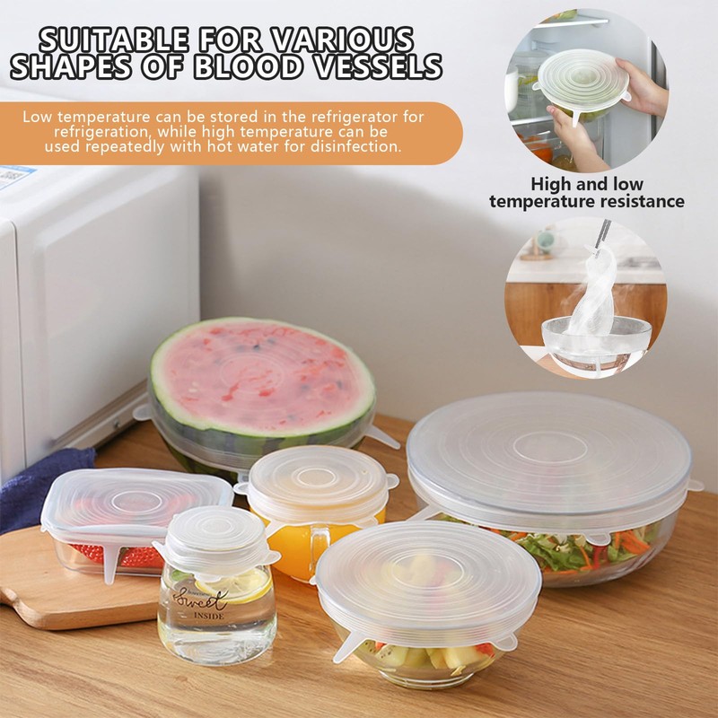 12 Pcs Rectangular Silicone Food Covers, 6 Sizes Reusable Leftover