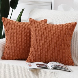 MADIZZ Pack of 2 Boho Striped Corduroy Throw Pillow Covers 24x24 Inch Rust Soft Decorative Cushion Cover for Bedroom Sofa Pillow Shell