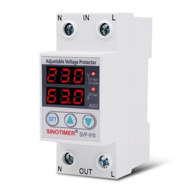 220VAC 230VAC 63A Over/Under Voltage Protection Device Voltage Current Protector, 2 Red LED Displays, Single Phase Low Voltage Monitor, Din Rail Installation in DB Home Usage