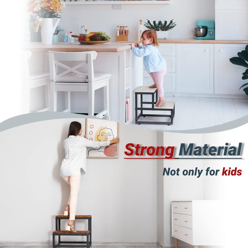 LIANTRAL 2 Step Stool for Adults Kids, Heavy Duty Wooden
