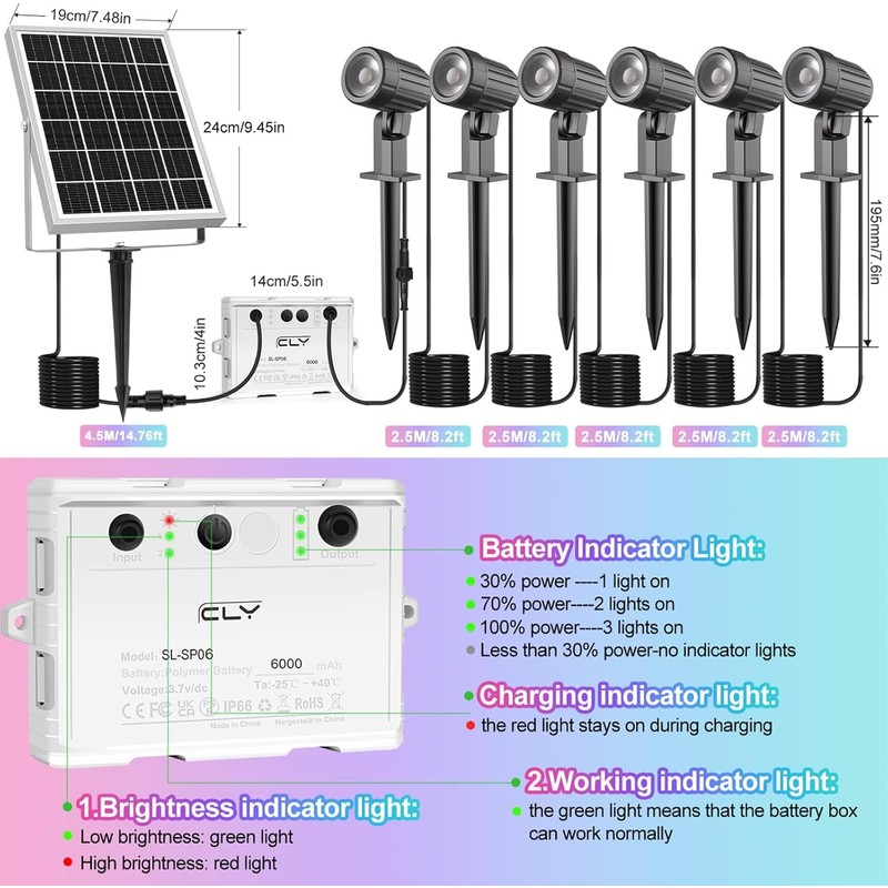 CLY Solar 6 in 1 RGB Spotlights Outdoor Garden, 10