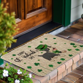 QIONG MENG St Patricks Day Door Mat French Bulldog Welcome Doormats Dog Entrance Rugs Farmhouse Home Kitchen Floor Front Door Mat for Indoor Outdoor 17 x 27 Inch