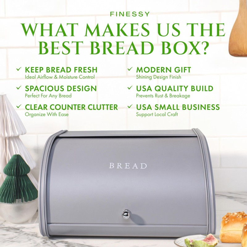 FINESSY Modern Metal Bread Box for Kitchen Countertop, Farmhouse Homemade