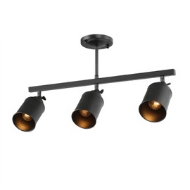 LALUZ Industrial Complete Track Lighting Kits with Straight Bar Metal Shade, Matte Black, 3 Adjustable Heads, 22.5 inches